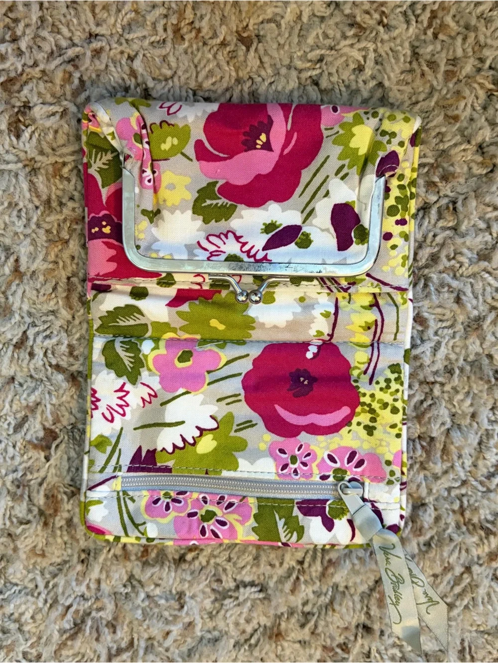 Vera Bradley Floral Quilted Zip Pouch in Pink, Lime & Cream - Picture 3 of 7